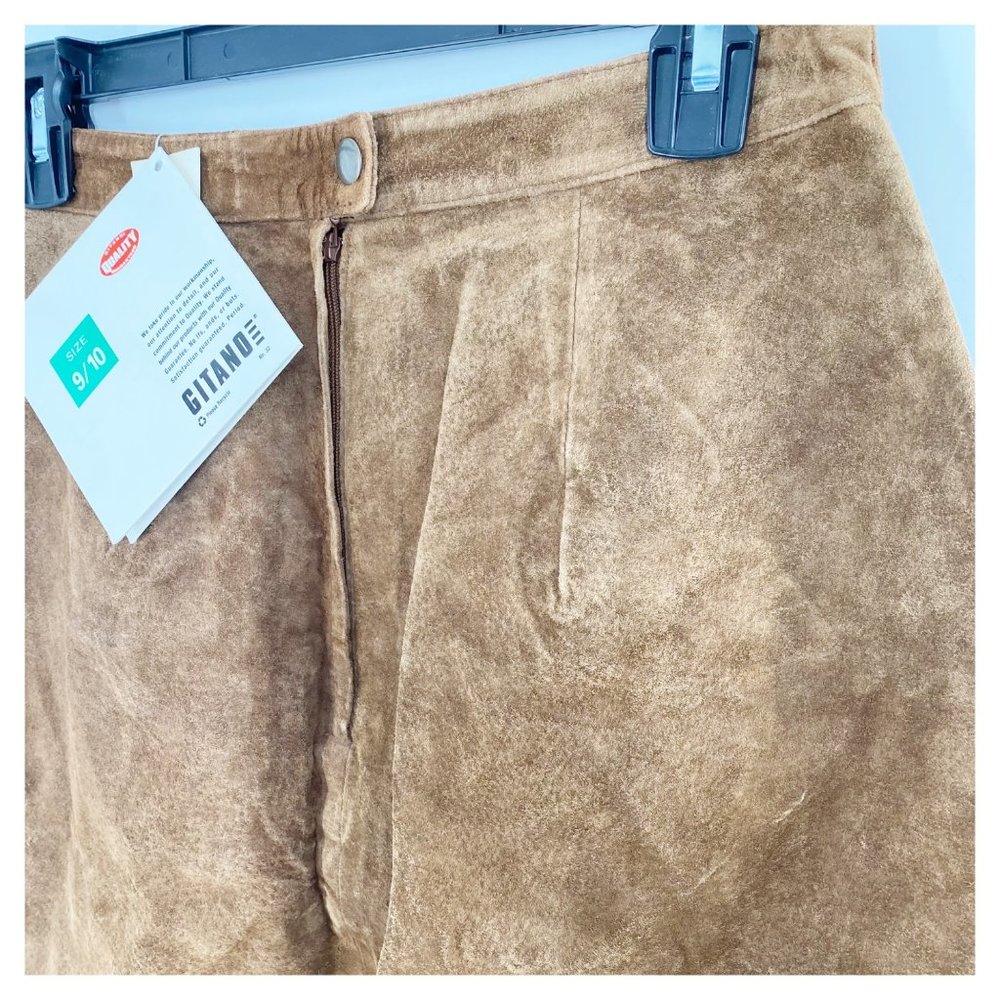 GITANO Vintage 90s NWT Deadstock Suede Leather Pencil Skirt Back Split Lined Siz - Picture 4 of 9